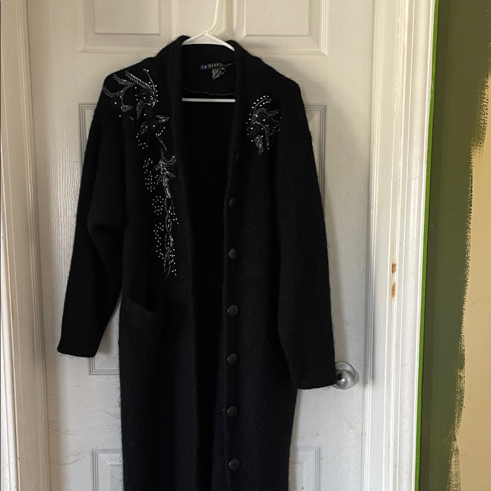 Black Embellished Long Knit Cardigan